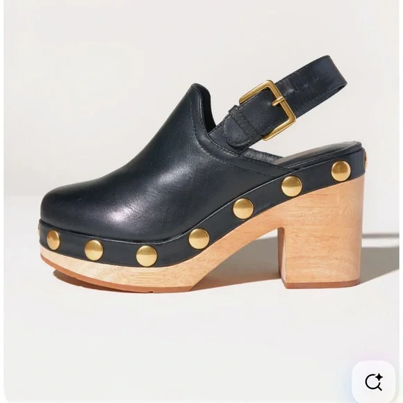 Charlotte Stone Black Leather High Heel Clogs - Picture 1 of 8